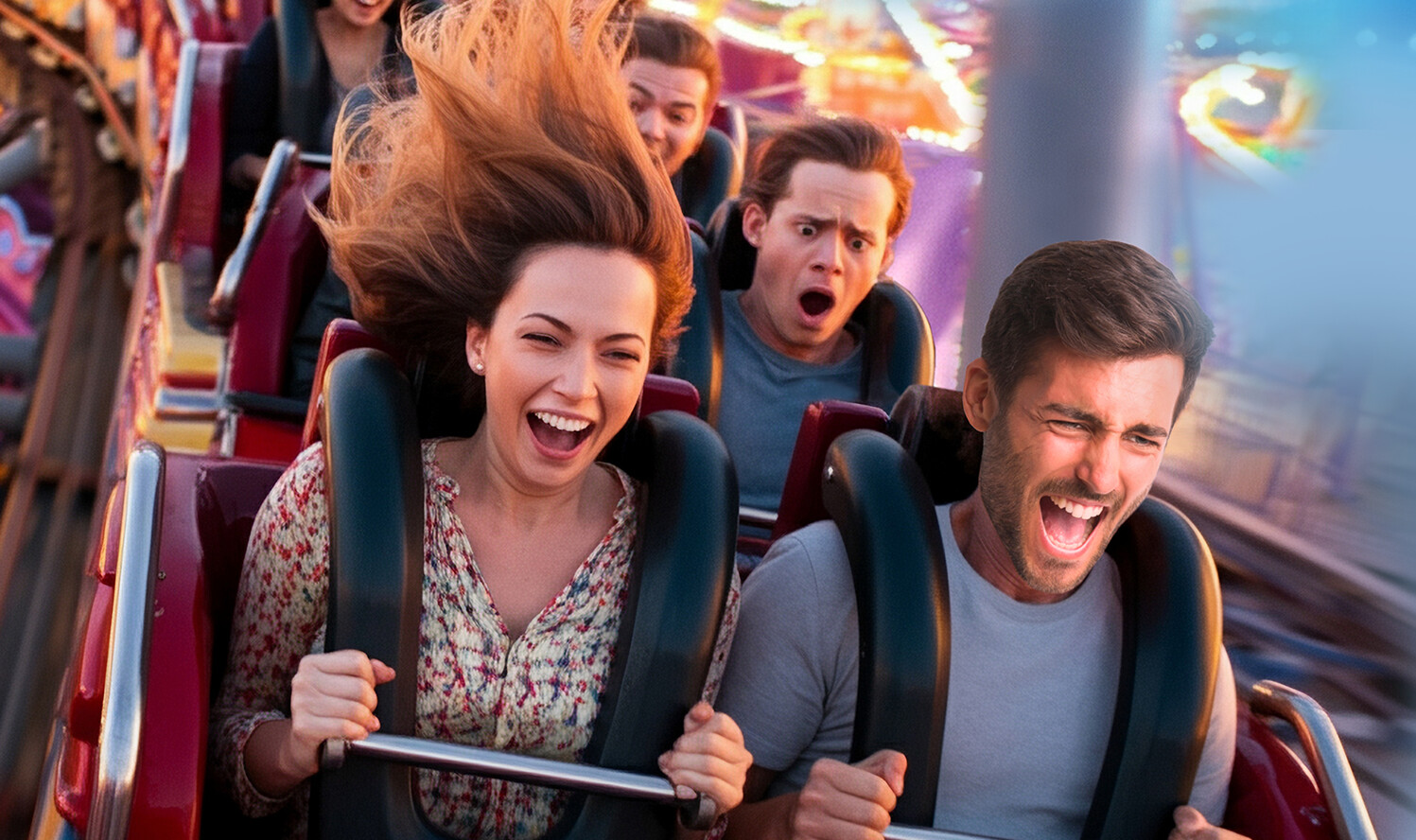 People riding a roller coaster
